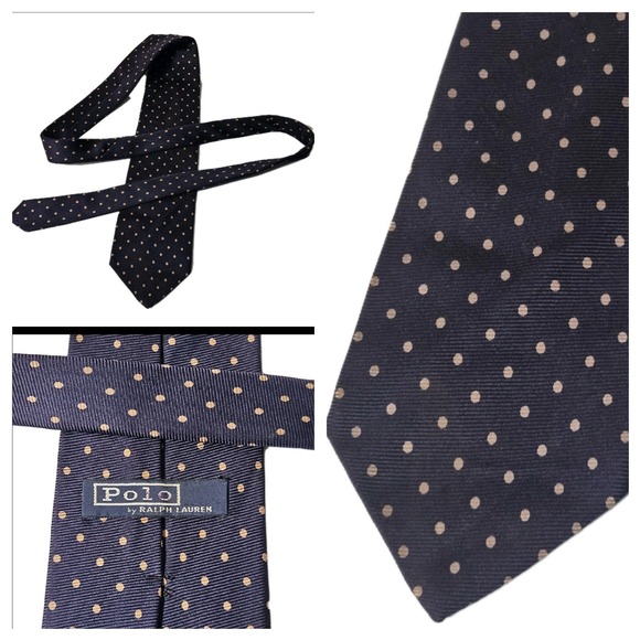 Vintage Polo Ralph Lauren Silk Tie Men Silk Hand Made USA Navy Blue & Gold - Picture 1 of 5